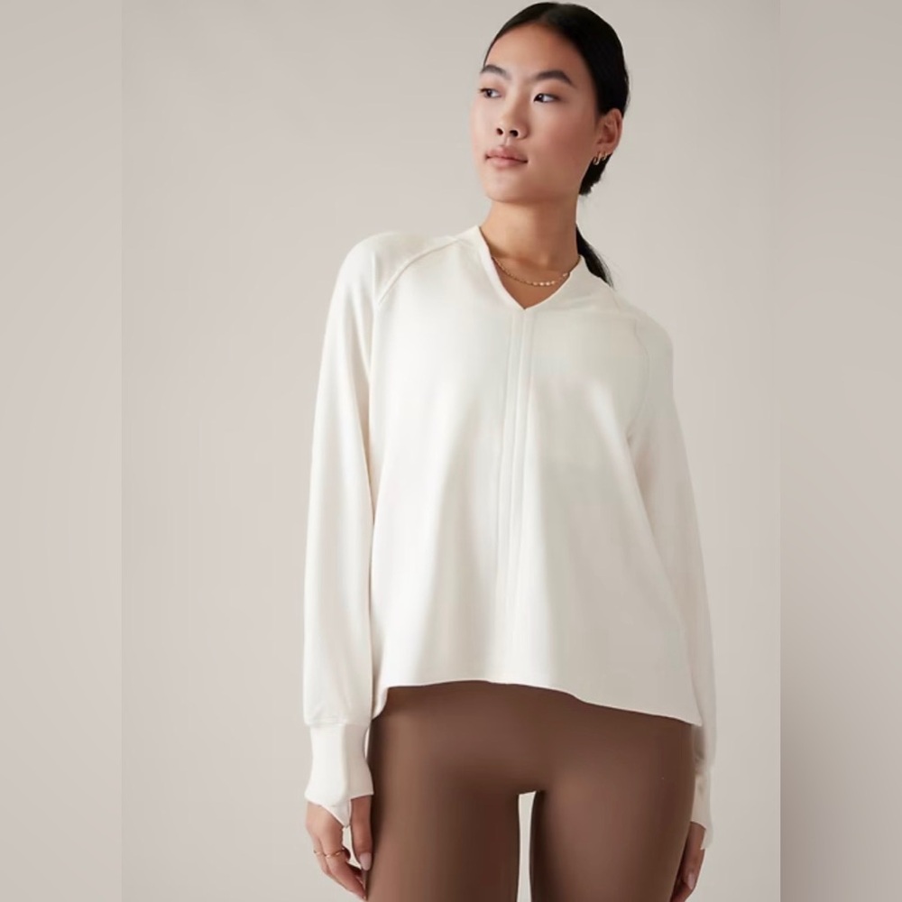 Athleta Rise V-Neck Sweatshirt in “Magnolia White”
